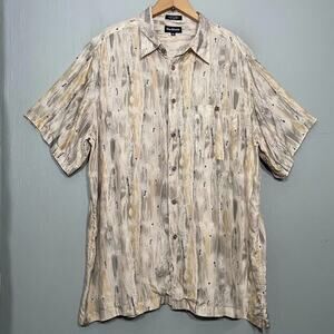 Marc Edwards Men Size XL Beige Silk Button Up Shirt Minimalist Old Money Grandpa